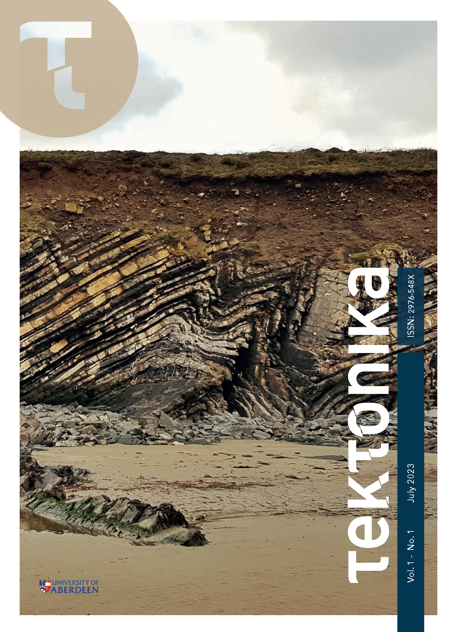 Cover image by Conor O’Sullivan: Chevon folds in the Loughshinny Formation from Loughshinny Bay, north Co. Dublin. These Carboniferous limestones and mudstones were initially deposited in the Dublin Basin before being deformed during the Variscan Orogeny. A sharp unconformity separates these Carboniferous rocks from the overlying glacial deposits of the Dublin Boulder Clay, deposited during the Quaternary.